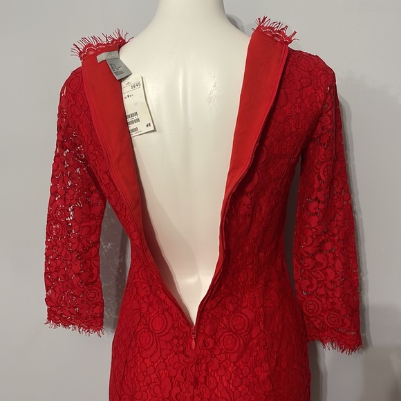 H&M Red Lace 3/4 Sleeve Dress, Size Small - Picture 6 of 8